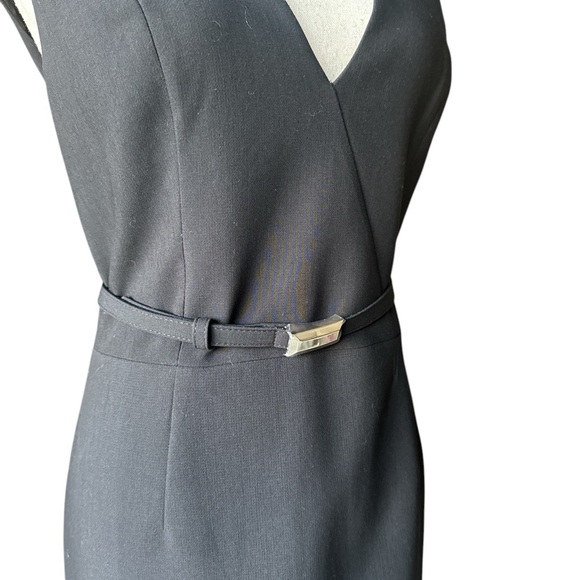 WHBM White House Black Market Black Fitted Pencil Belted Sheath Dress 12 NWOT - Picture 4 of 12